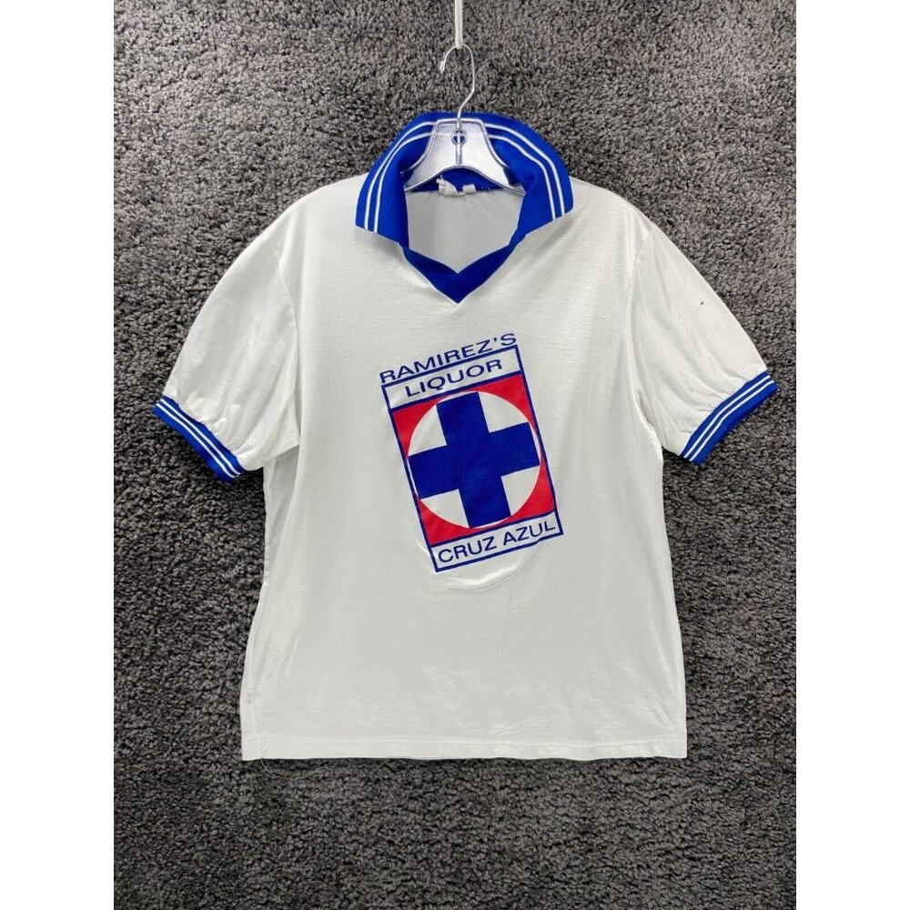 Vintage High 5 Sportswear #27 Cruz Azul Jersey Medium White Blue V-Neck Pullover